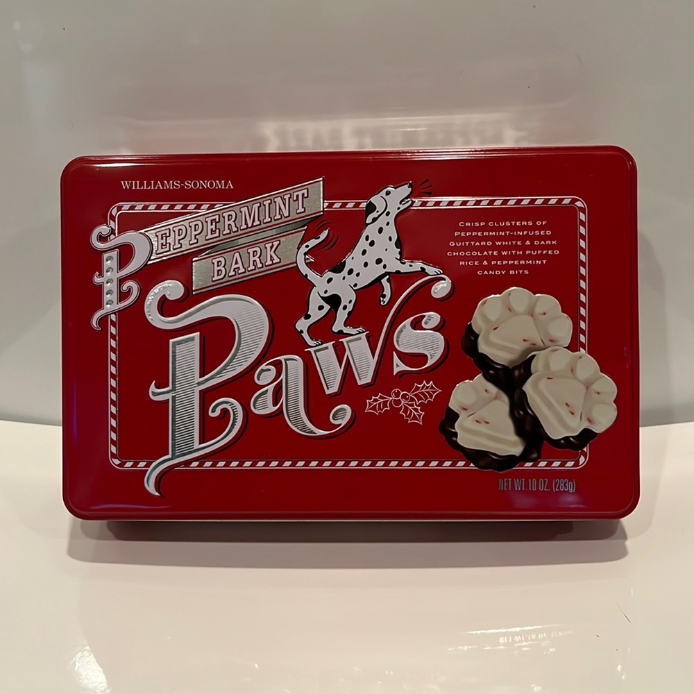 Williams Sonoma Dalmatian Tin - Peppermint Bark Paws 2014 - Empty